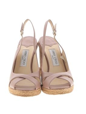 JIMMY CHOO Amely Wedge Slingbacks Sandals Espadrilles Mauve Pink Leather Sz 40